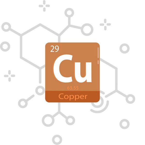 a copper symbol with a white text and a black and white background